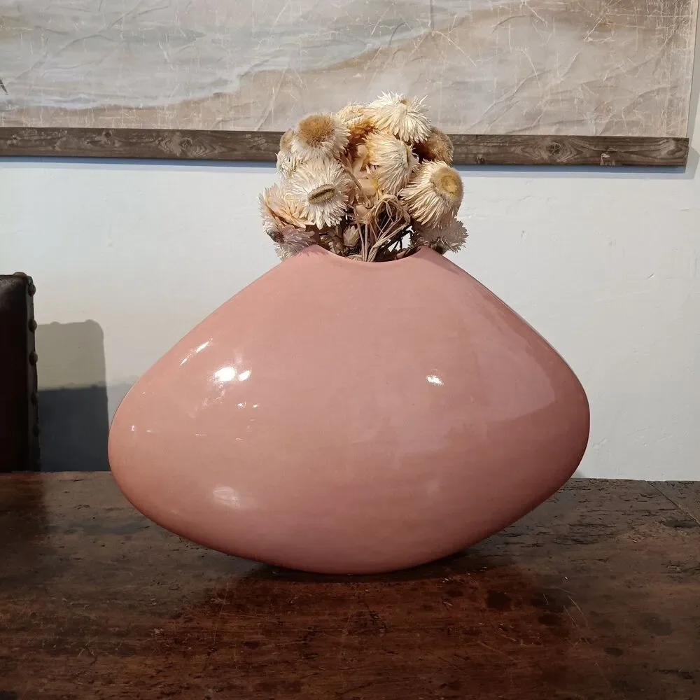 Vtg 80's Postmodern Pink Pillow Vase Attributed Jaru California Oversized 15x10
